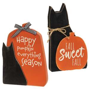 Fall Sayings Cat & Pumpkin Sitter, 2 Asstd.
