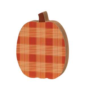 Orange & Cream Plaid Chunky Pumpkin Sitter #38043