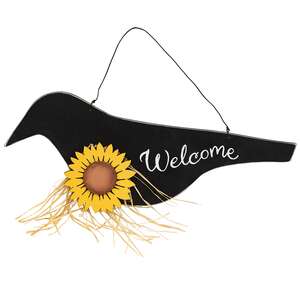 Wooden Crow with Sunflower Welcome Sign