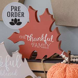 One Thankful Family Orange Wooden Leaf Sitter w/Beads 38062