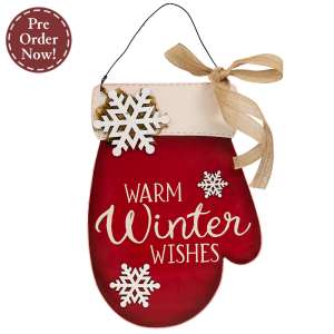Warm Winter Wishes Mitten Hanger with Burlap Bow #38068