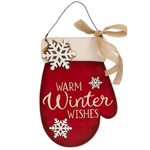 Warm Winter Wishes Mitten Hanger with Burlap Bow