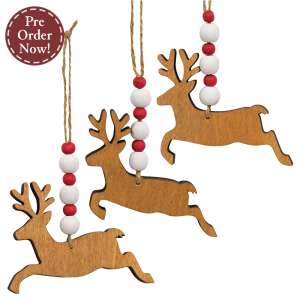 3 Set, Beaded Jumping Reindeer Ornaments #CS38076