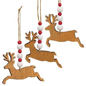 3 Set, Beaded Jumping Reindeer Ornaments