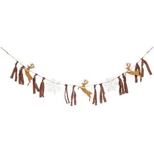 Wooden Reindeer & Snowflakes Garland