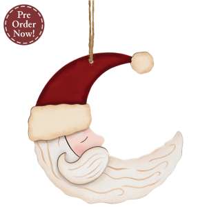 Wooden Santa Moon Ornament #38081