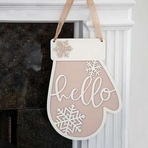 Glittered Hello & Snowflakes Mitten Sign 38108;
