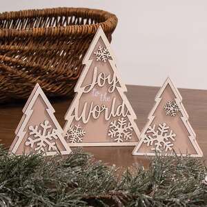 Glittered Wooden Joy to the World & Snowflake Christmas Tree Sitters, 3/Set 38109;