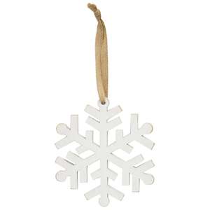 Distressed Wooden Snowflake Ornament with Burlap Hanger, 6"
