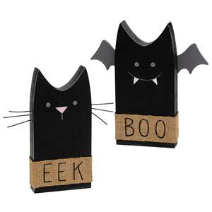 Boo Bat, Eek Cat Wooden Sitter, 2 Asstd.