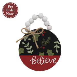 38187 Beaded Believe Painted Holly and Pine Ornament