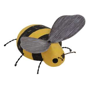 Distressed Wooden Bee w/Metal Wings and Wire Legs;