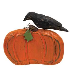 Distressed Carved Wooden Crow on Pumpkin