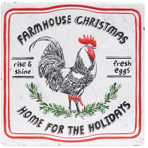 Farmhouse Christmas Rooster Distressed Metal Sign