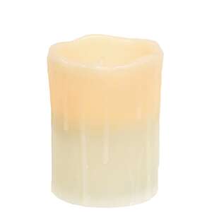 White Dripped 4" Timer Pillar Candle - Amber Light #84677