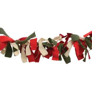 Primitive Red, Green & White Rag Garland;