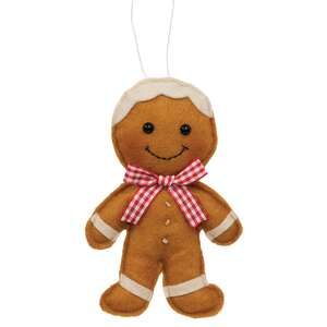 Stuffed Felt Gingham Bow Tie Gingerbread Boy Ornament