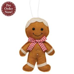 Stuffed Felt Gingham Bow Tie Gingerbread Boy Ornament #CS39095