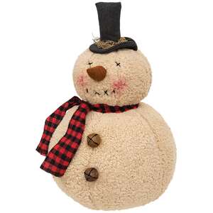 Overstuffed Plush Snowman with Black & Red Scarf;