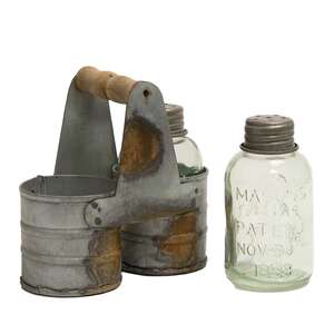 Galvanized Salt & Pepper Caddy with Shakers -