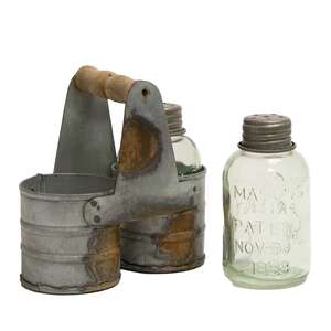 Galvanized Salt & Pepper Caddy with Shakers - # 13940