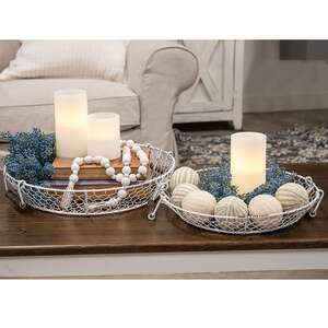 Distressed White Chicken Wire Round Trays, 2/Set 18025ABW;