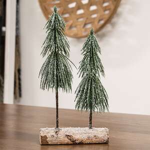Snowy Pine Tree Pair on Log 18406;