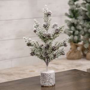 Flocked Bristle Pine Tree w/Cones, 12" 18412;