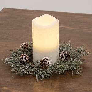 Iced Weeping Pine Candle Ring, 4.5" ;