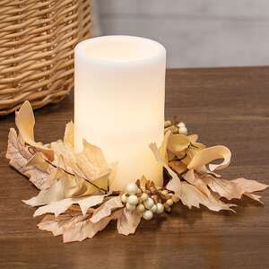 Natural Fall Leaves, Berry Clusters & Eucalyptus Candle Ring, 3.5" 18440;