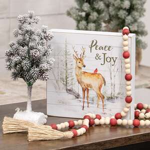 Peace & Joy Deer & Cardinal Box Sign 37964;