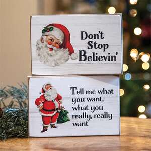 Don't Stop Believin Santa Block Sign, 2 Asstd. 37968;
