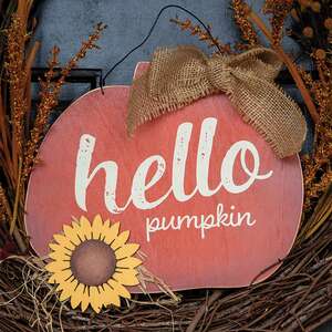 Hello Pumpkin Sign w/Sunflower;