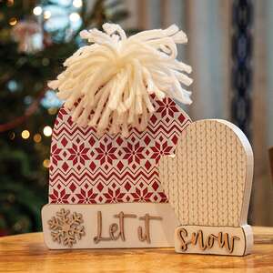Let It Snow Wooden Hat & Mitten Sitters, 2/Set 38101;