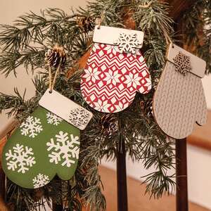 Snowflake Mitten Ornament w/Jute Hanger, 3 Asstd. 38102;