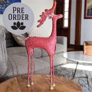 Distressed Red & Gold Painted Metal Standing Deer 60476