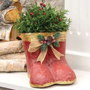 Distressed Red & Gold Painted Metal Santa Boot Pair 60477;
