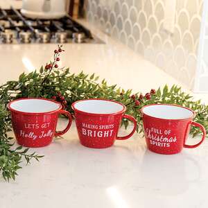 Christmas Spirit Red Enamel Mug, 3 Asstd. 60479;
