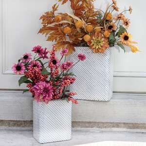 White Washed Basketweave Metal Rectangle Wall Baskets, 2/Set 70157;