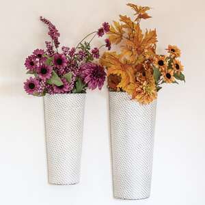 White Washed Basketweave Metal Half Wall Baskets, 2/Set 70158;