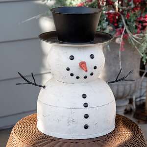 Distressed Painted Metal Top Hat Snowman 70161;