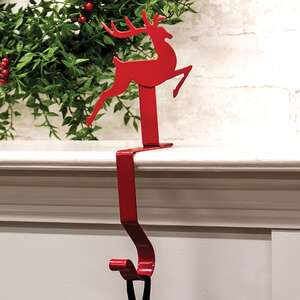 Red Metal Reindeer Stocking Hanger 70165;