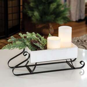 Distressed White Wood & Metal Sled 70167;