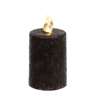 Warm Glow Textured Black Flicker Flame Timer Pillar, 3"