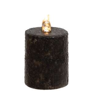 Warm Glow Textured Black Flicker Flame Timer Pillar, 3"
