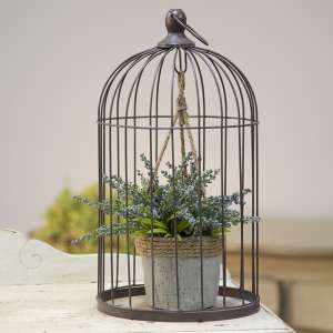 Wire Bird Cage with Jute and Cement Plant Holder, Large QX18209A