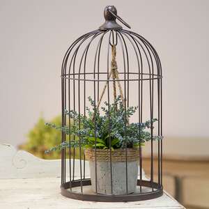 Wire Bird Cage with Jute and Cement Plant Holder, Large QX18209A;