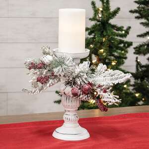Snow Sprinkled Pine & Berry Pillar Holder, 10" SR2318510;