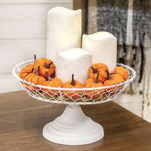 White Chicken Wire Pedestal Tray 16084WH;