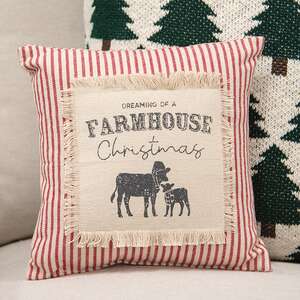 Dreaming of a Farmhouse Christmas Red Ticking Stripe Pillow, 10" Sq. 19162;